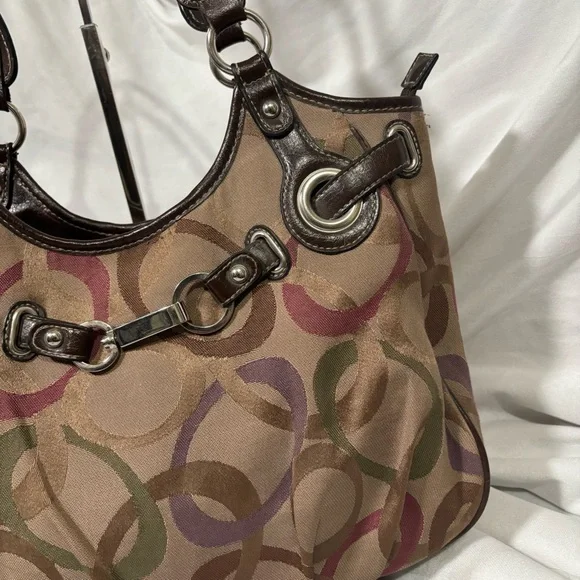 Vintage Rosetti Brown Hobo Shoulder Purse Abstract Print & Silver O-Ring Detail - Picture 2 of 14